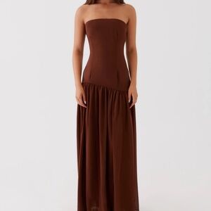 Peppermayo Chocolate Strapless Maxi Dress